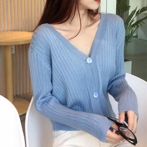 Cardigan Mujer Green Long Sleeve Top Vintage Single Breasted Knitted Sweaters V Neck Knit Autumn Clothes Women Sweter Mujer 2021