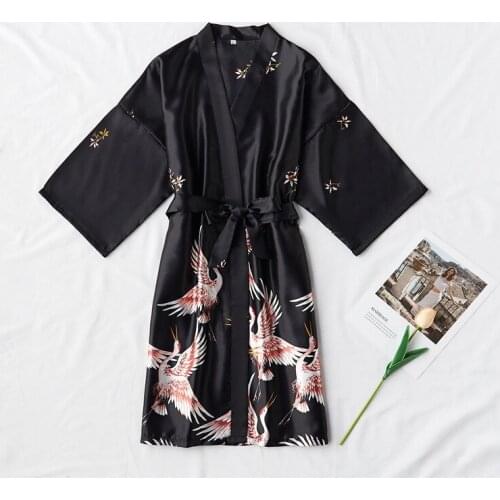 Women Nightwear Rayon Robe Print Flower Home Clothes Intimate Lingerie Casual Kimono Bath Gown Lady Sexy Night Dress