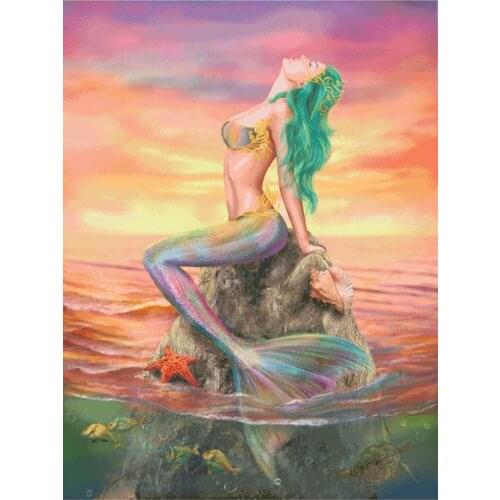 2021 Gold Collection Embroidery Mermaid Counted Cross Stitch Kits Canada with 100% Cotton Floss & Free Shipping for Wall Decor