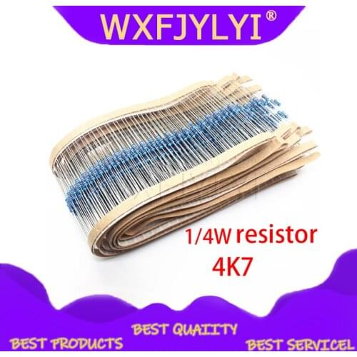 100pcs 4.7K ohm 1/4W 4K7 Metal film resistor 1