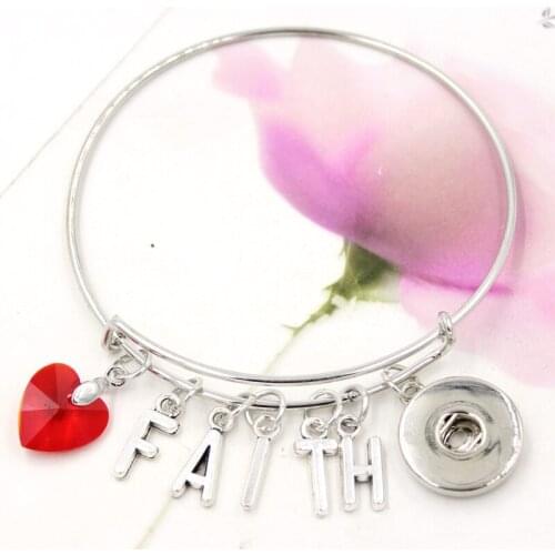 18mm Snap Jewelry Initial Letter FAITH Inspired Charms Bracelet Bangle Snap Bracelet For Women Gift