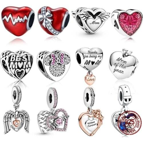 2021Hot Sale Mothers Day 925 Sterling Silver Love Charm Fit Original 3mm Bracelet&Bangle Making Fashion DIY Jewelry For Women