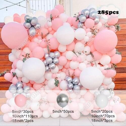 285pcs Macaron Pink Wedding Birthday Party Backdrop Baby Shower Decor Silver Decoration Celebration Dinner Balloon Garland Kits