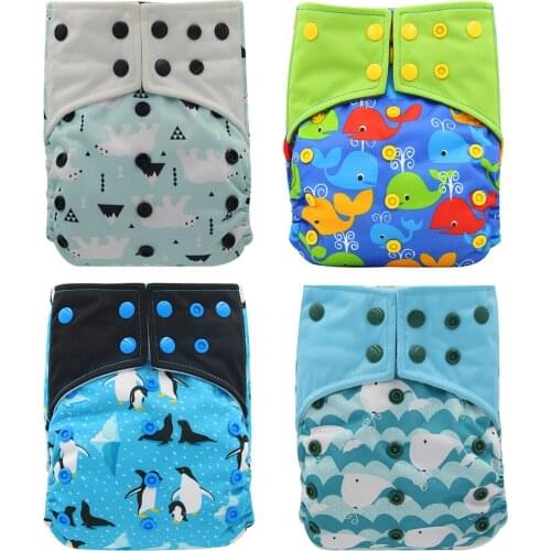 4pcs/set Double Gussets Baby Nappies AI2 Bamboo Charcoal Cloth Diaper Reusable Waterproof Infant Baby Diapers Cover
