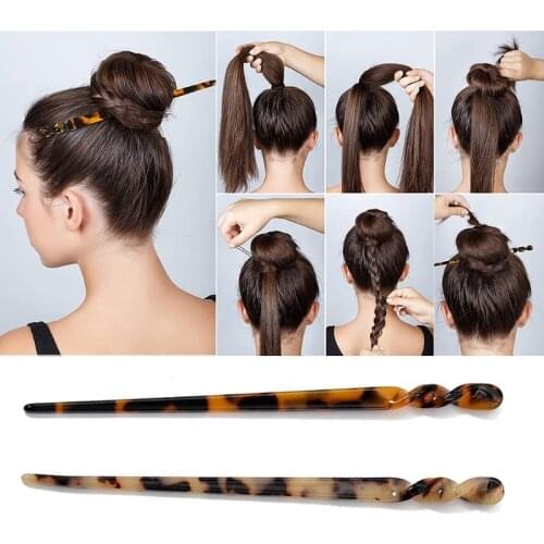 Acetate Hair Sticks Tortoise Shell Hairpin Chopsticks Leopard-print Twist Hair Accessories Hair Styling Pins for Women