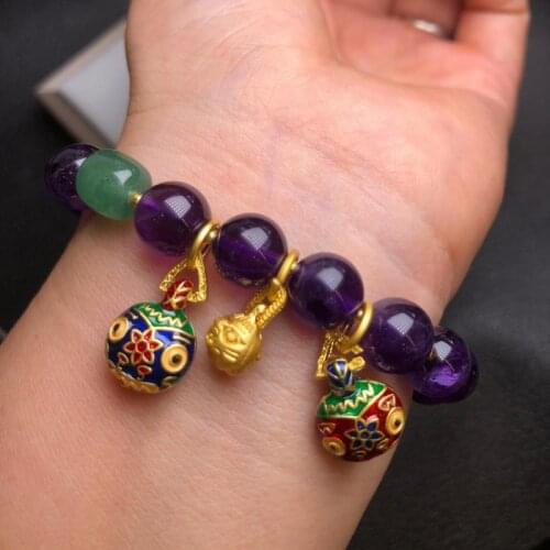 Genuine Natural Amethyst Bracelet Women Purple Crystal Gemstone Beads Elastic Beaded Amulet Bracelets Bangle Girlfriend Mom Gift
