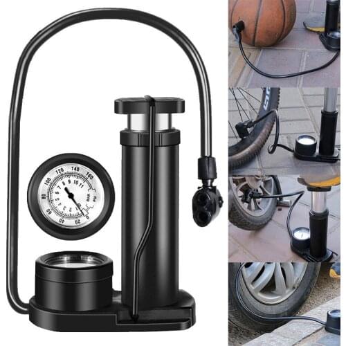 Black Aluminum Alloy Durable PC Portable And Easy To Carry Foot Pedal Bicycle Tire Pump Air Inflator with 160PSI Pressure Gauge