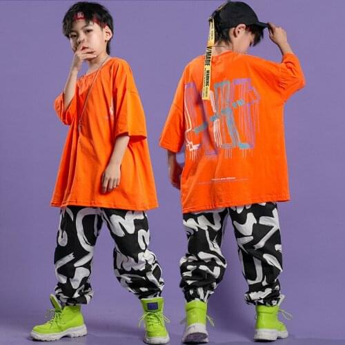 Kids 2 Pieces Sets T-shirt Cargo Pant Childrens Streetwear Hip Hop Tracksuit Sports Top Tee Trousers Stage Show Dance Clothing