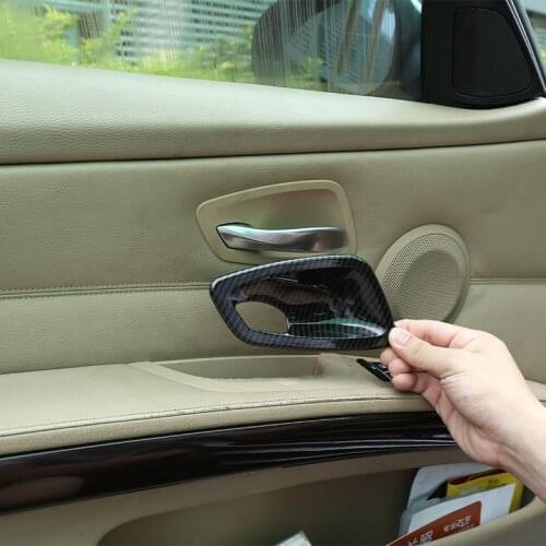 Car Interior Door Bowl Cover Trim Car Accessories 4pcs Carbon Fiber ABS For BMW E90 3 Series 2005-2012