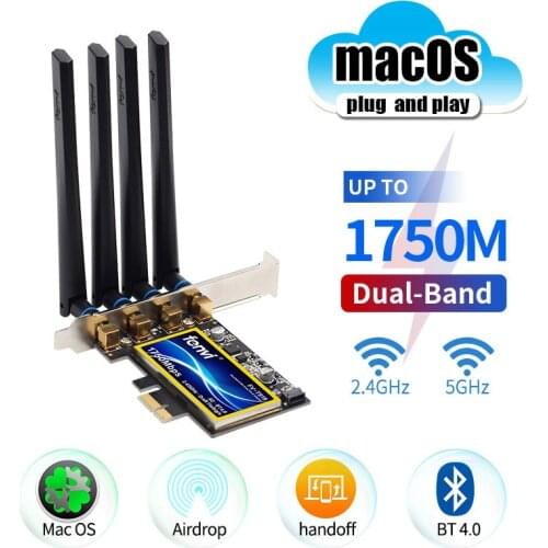Dual Band 802.11ac 1750Mbps BCM94360CD Bluetooth 4.0 Wi-Fi Card Desktop Hackintosh Mac OS PCIe Wifi Adapter Wireless 4 Antennas