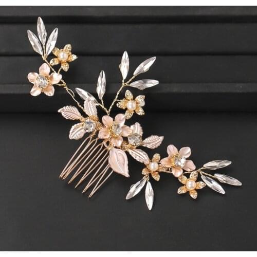 Light Gold Color Rhinestone Flower Hair Comb Hair Jewelry Women Wedding Accessories Beautiful Comb Hair Accessories For Women