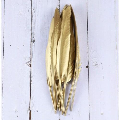 25-30 CM Goose Feathers Craft Diy Wedding Party Home Decoration Plume Gold Goose Feather Handwork Accessory Plumas 10 Pcs/Lot