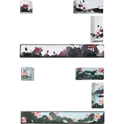Cherry PBT Profile Keycap, 5-side Sublimation 4-key Accessory for Mechanical Keyboard ESC Button Lotus Pond Ink Lot of 4