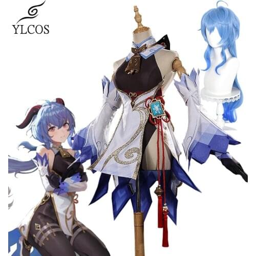 Game Genshin Impact Costume Ganyu Cosplay Wig Shoes Halloween Party Dress For Women Girls Full Set