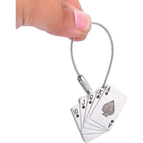 Creative poker keychain key ring wire rope key chain cool playing cards keychain for men portachiavi chaveiro llaveros hombre