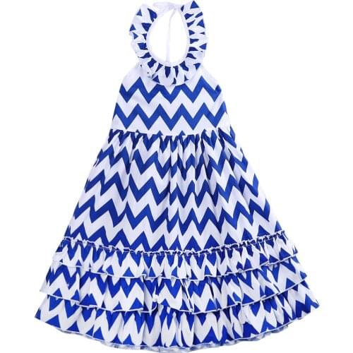 Cool Fashion Backless Kids Girls Wave Stripe Maxi Long Sundress Boho Dress