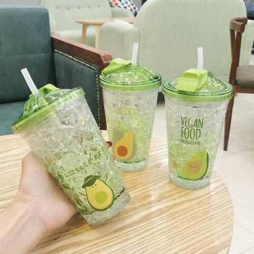 Summer ice cup cover male and female students creative personality cup double avocado straw to drink the cup cold water