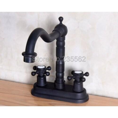 Black Oil Rubbed Brass Double Handle 4" Centerset Kitchen Faucet Cross Handles Tap Deck Mounted Lnf150