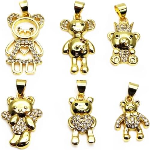 Lovely Little bear micro white Zircon Pendant teddy bear Pendant Winnie pooh Pendant necklace chain DIY jewelry accessories