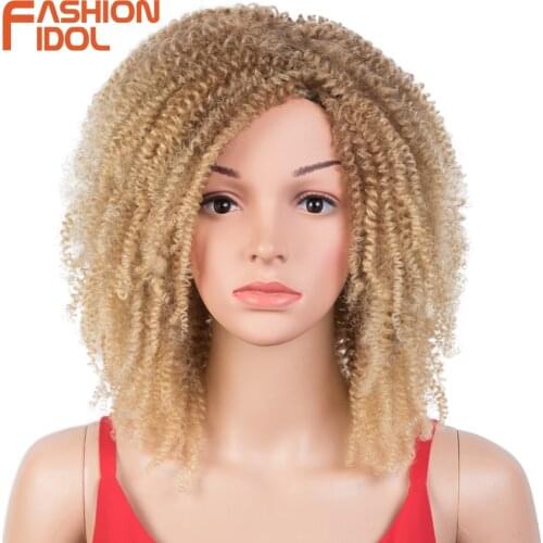 Fashion Idol Short Hair Afro Kinky Curly Wigs For Black Women African Synthetic Wig Omber Glueless Cosplay Wigs High Temperature
