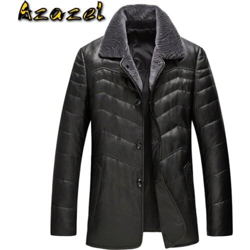 Azazel Genuine Leather Jacket Men Autumn Winter Sheepskin Coat Mens Down Jacket Real Wool Collar Veste Cuir Homme GSJ8328B