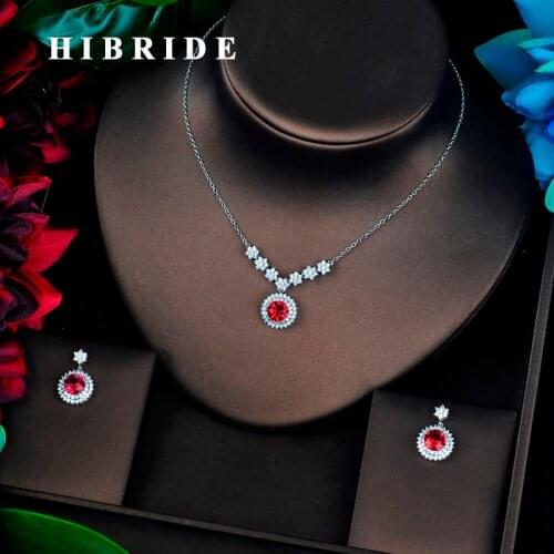 HIBRIDE New Fashion Round Shape Red Cubic Zircon Bridal Jewelry Sets Wedding Accessories Indian Jewelry Wholesale Price N-690