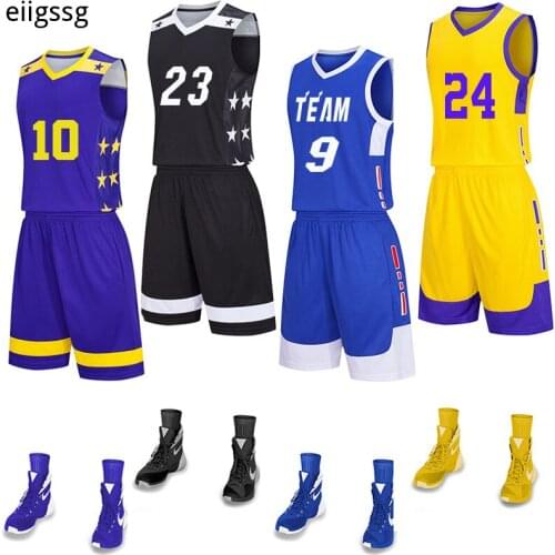 New Mens Basketball Jerseys Suit,College Men Basketball Uniforms Sport Kits Team Basket Shirt Shorts Set Breathable Custom