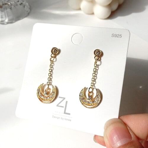 Punk Girl Earrings Fashion Personality Wild Crystal Moon New Trendy Simple Net Red Temperament Earrings Womens Sales Bangtan