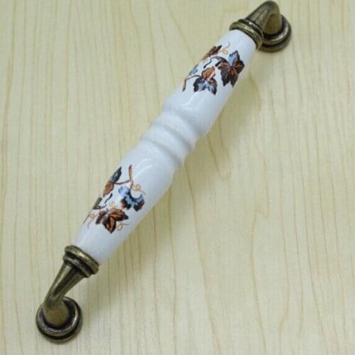 Hole space 128mm ceramic kitchen cabinet handles,antique brass drawer dresser wardrobe furniture handles knobs vintage handles