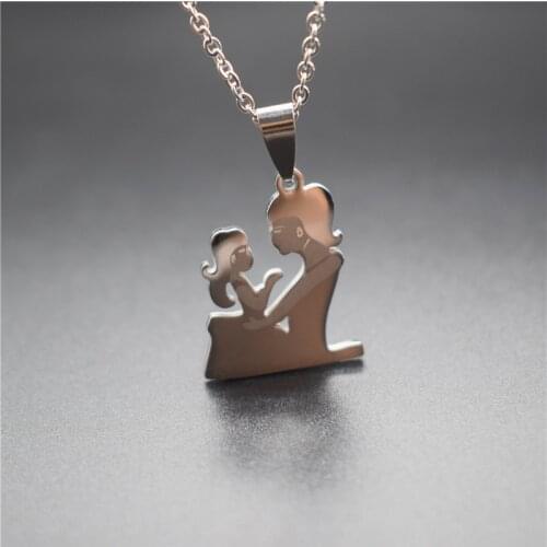 Elfin Mom and Daughter Necklaces Jewellery Cute Stainless Steel Mother Holding her daughter Pendant Necklaces For Women Girl
