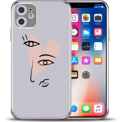 Abstract Face Silver Electroplated Clear Phone Case For iPhone 11 Pro For iPhone X Soft TPU Covers Protective Funda Accessories