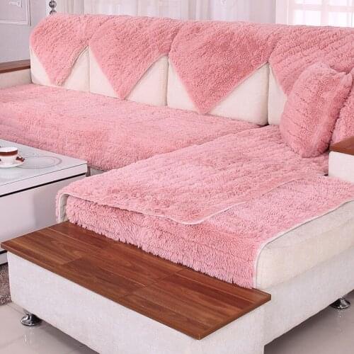 Pink Color Plush Sofa Cover Towel Flocked Slipcover Resistant Seat Couch Cover For Living Room Window Mats L-shaped Sofa Decor