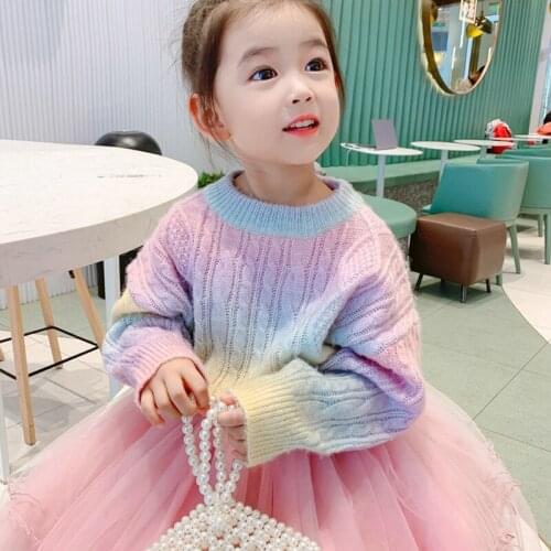 Girls Sweater Autumn 2021 New Children 's Coat Fashion Comfortable Rainbow Cardigan Kid 's Warm Sweater Pullover Baby Sweater