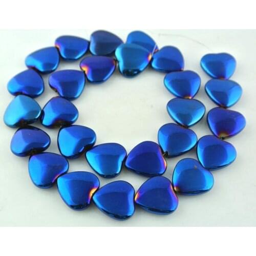 Navy Blue Hematite Beads 15x15mm Heart Shape Jewelry Making Beads 16'' DIY Beads 5pc/lot