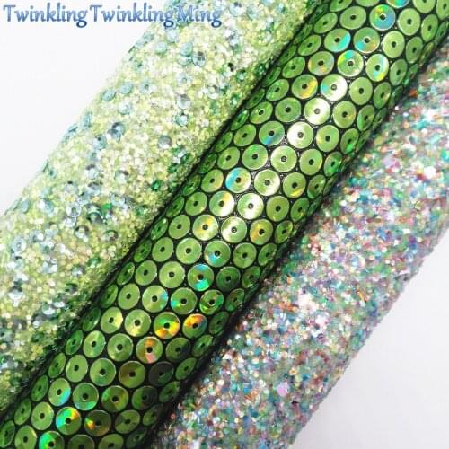 Green Glitter Fabirc, Iridescent Faux Leather Fabric,Synthetic Leather Fabric Sheets For Bow A4 8"x11"Twinkling Ming XM408