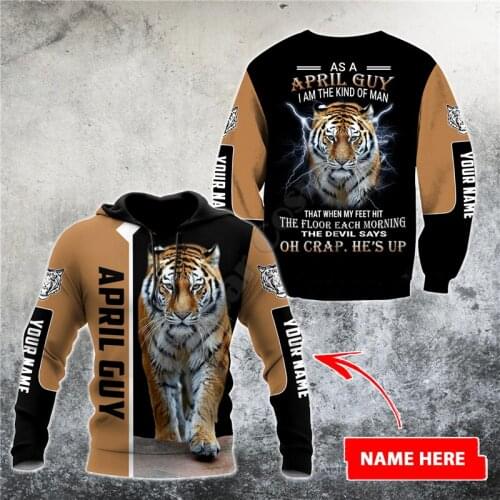 Customize Name April Tiger 3D printed Hoodies Sweatshirt zipper hoodies women For men Pullover Cosplay Costumes