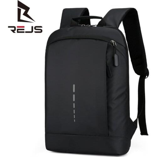 REJS LANGT Thin Laptop Backpack Men Bag 15.6 Inch Office Work Business Backpacks Unisex Fashion Reflective Travel Bags Slim
