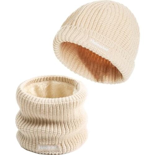 Unisex Set Scarf Hat for Women Winter Fashion Knitted Snood Solid Caps Men Collar Neck Scarves Bandana Thick Warm Female Scarfs