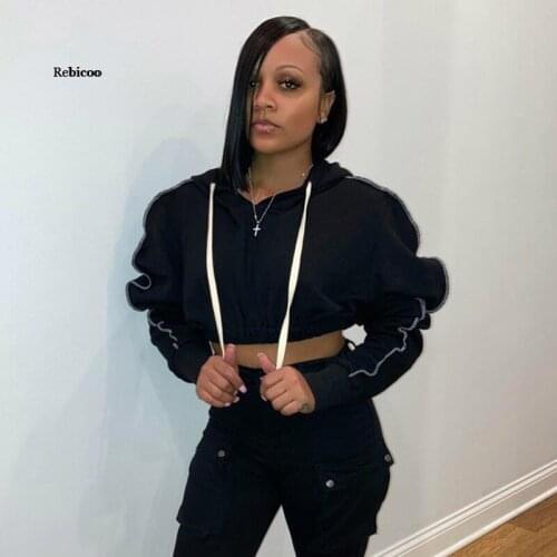 Patchwork Women Long Sleeve Hoodie Sweatshirt Pullover Loose Streetwear Oversized Autumn Winter Sporty Casual Club