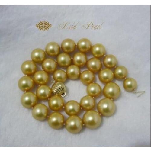 Gorgeous 10-11mm south sea round gold pearl necklace 18inch14K Gold Clasp KKK