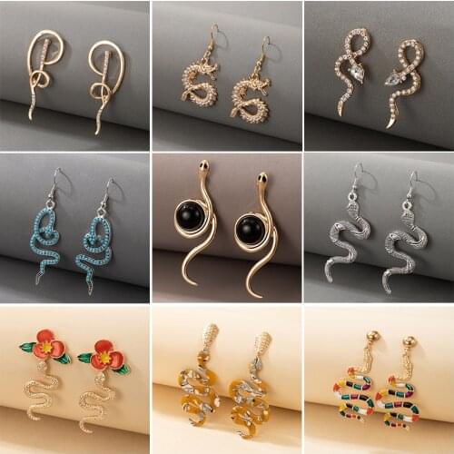 Docona Bohemia Snake Animal Drop Dangle Earrings for Women Luxury Geometry Crystal Metal 2021 Female Party Gold Jewelry серьги