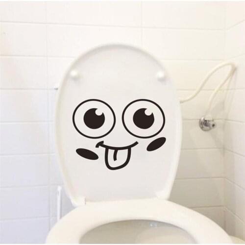 High Quality Smile Face Big Eyes Office Hotel Toilet Bathroom Wall Stickers Removable Toilet Decoration Vinyl Wall Decal ZW295