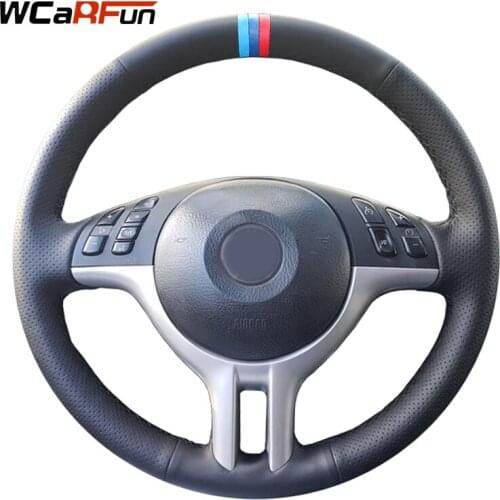 WCaRFun Black Artificial Leather 3 colors stripes Car Steering Wheel Covers for BMW E46 325i