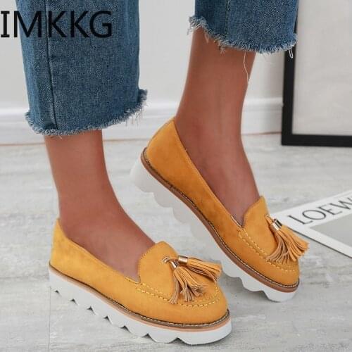 2020 New Women Loafers Fringe Flat on Platform Shoes Woman Flats Tassels Boat Shoes Faux Suede Casual Shoe