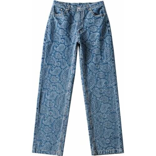 Cashew Pattern Straight Jeans Womens Autumn New Retro High Waist Slim Casual Straight Pants DLZK523