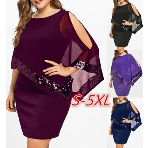 2019 Solid Color Irregular Sequin Stitching 5XL Plus Size Summer Dress for Women Charms Party Shining Dress for Female Vestidos