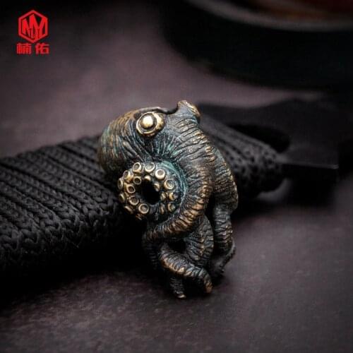 1PC Handmade Bronze Octopus Cruzu Brass Copper EDC Paracord Beads Lanyard Pendants Knife Beads Umbrella Rope Cord Pendants