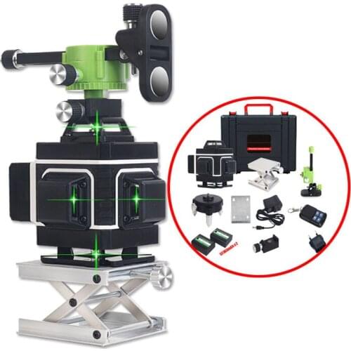 16Lines 4D Green Laser Level Lithium Battery*2 Self-Leveling 360 Horizontal&Vertical Cross Lines Super Powerful green Laser Beam
