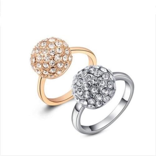 2016 Gifts Genuine Austrian Crystals Rings gold silver crystal ball Top Quality Beautiful,girls gift free shipping