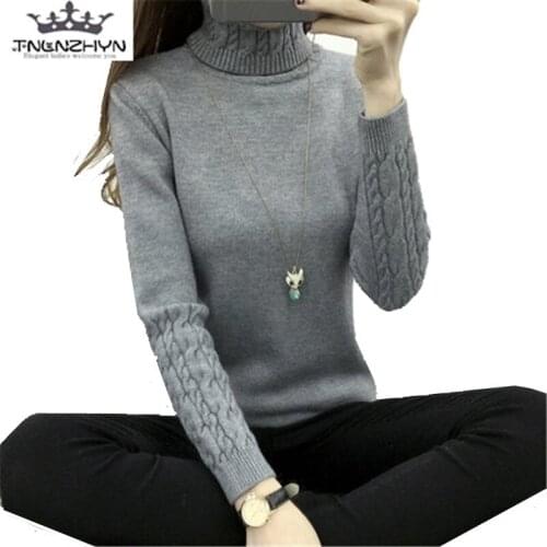 2019 Women Sweaters Pullovers Autumn Winter Turtleneck Long Sleeve Pull Femme Solid color Women Casual Short Knitt Sweater A150